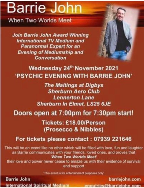 Barrie John - award winning International TV medium and Paranormal Expert