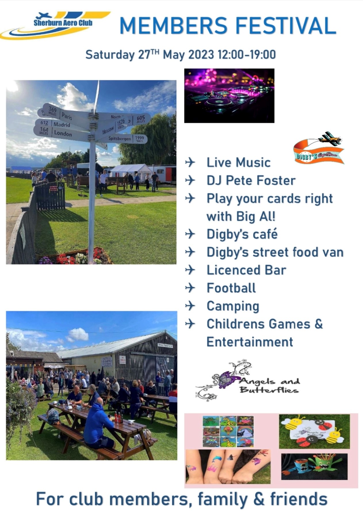 Members Event
Live music
Play your cards right with Big Al!
Digby's cafe
Digby's street food van
Licenced bar
Football
Camping
Children's games and entertainment