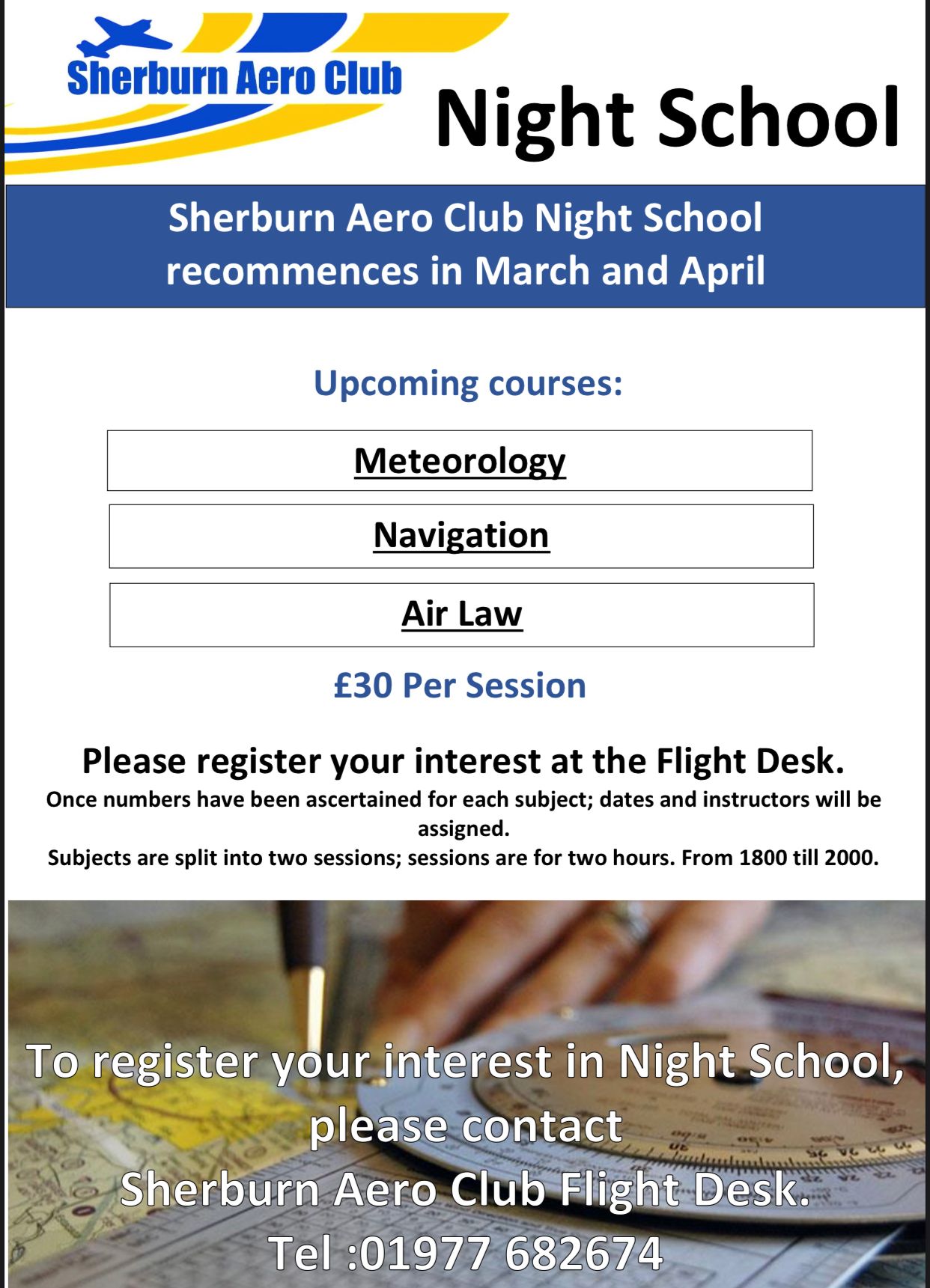 Night School is back at SAC. Speak to one of our instructors for further information.