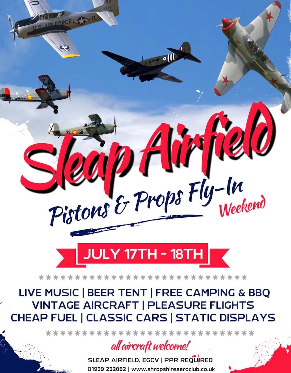 17th & 18th July - Live music | Beer Tent | Free Camping & BBQ | Vintage Aircraft | Pleasure Flights | Cheap Fuel | Classic Cars | Static Displays
All aircraft are welcome as per the advert.